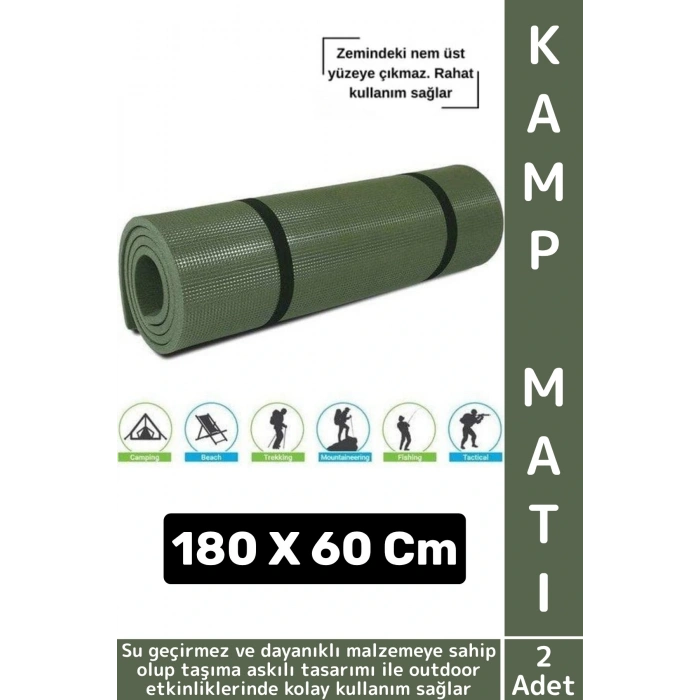 Dayanıklı Kamp Outdoor Yoga Pilates Su Geçirmez 12 Mm Kalın Köpük 180 X 60 Cm Askeri Haki Mat 2 Adet