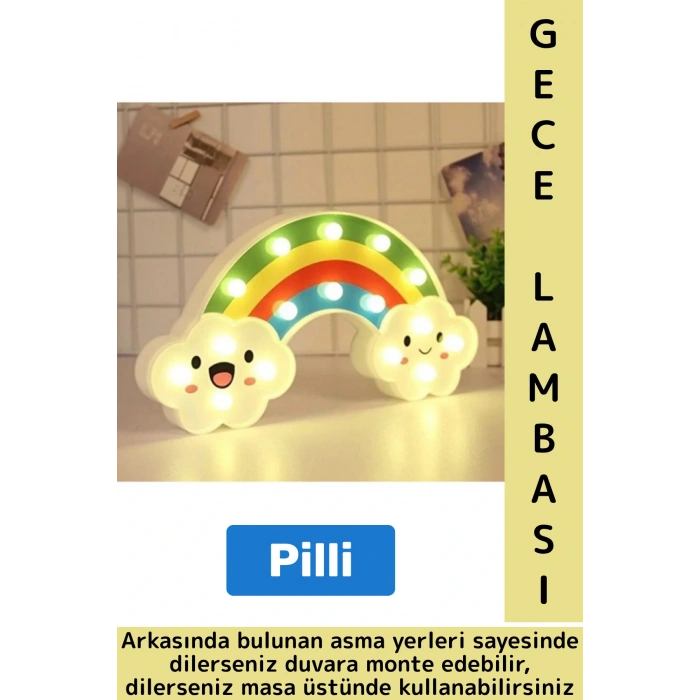 Çocuk Bebek Odası Aydınlatma Güvenlik Asılabilir Tasarım Gülen Bulutlu Gökkuşağı Masa Gece Lambası