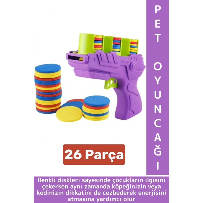 Eğlenceli Çocuk Evcil Hayvan Kedi Köpek İlgi Çeken Zararsız Yumuşak Renkli Disk Atan Oyuncak Tabanca