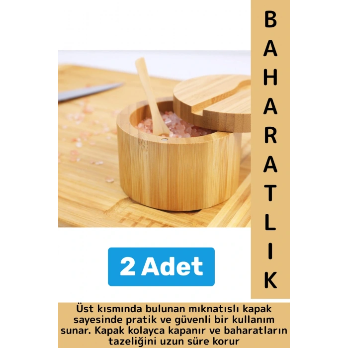 Dayanıklı Mutfak Mıknatıslı Kapak Hijyenik Çok Şık Doğal Ahşap Kaşıklı Baharatlık Kaşık Seti 2 Adet