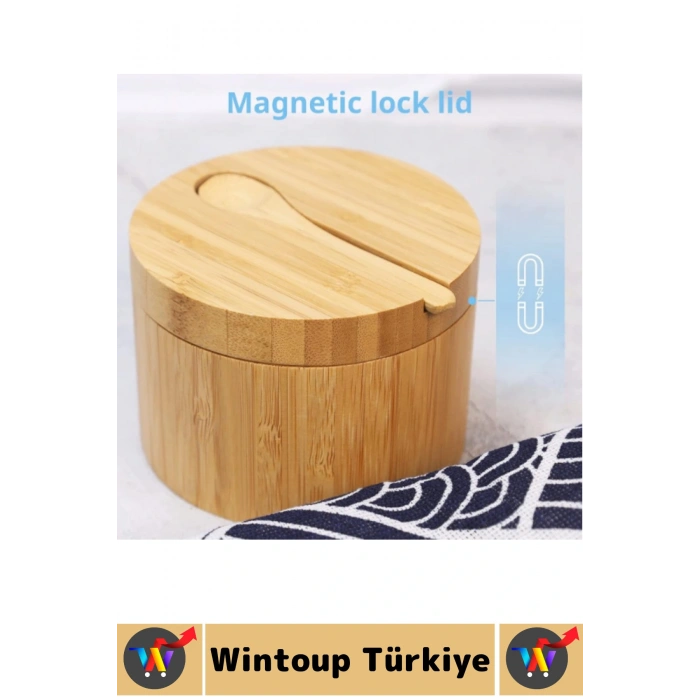 Dayanıklı Mutfak Mıknatıslı Kapak Hijyenik Çok Şık Doğal Ahşap Kaşıklı Baharatlık Kaşık Seti 2 Adet