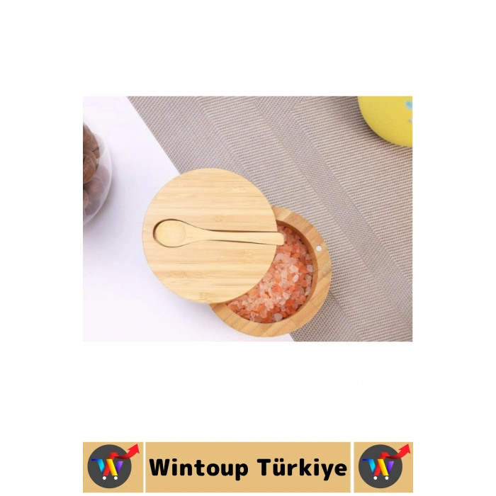 Dayanıklı Mutfak Mıknatıslı Kapak Hijyenik Çok Şık Doğal Ahşap Kaşıklı Baharatlık Kaşık Seti 2 Adet