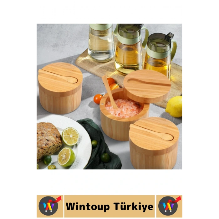 Dayanıklı Mutfak Mıknatıslı Kapak Hijyenik Çok Şık Doğal Ahşap Kaşıklı Baharatlık Kaşık Seti 4 Adet