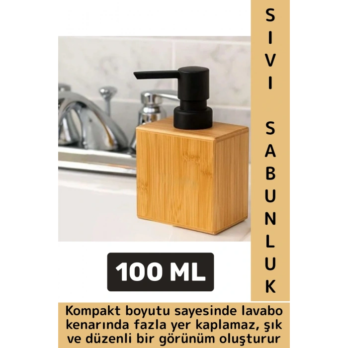 Kompakt Dayanıklı Lavabo Mutfak Banyo Deterjan Losyon Şampuan Şık Doğal Ahşap Sıvı Sabunluk 100 ML