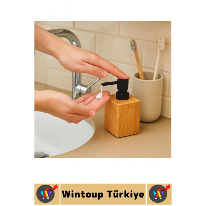 Kompakt Dayanıklı Lavabo Mutfak Banyo Deterjan Losyon Şampuan Şık Doğal Ahşap Sıvı Sabunluk 100 ML