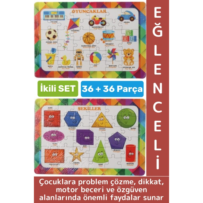 Eğlenceli Motor Zihinsel Beceri Geliştiren Eğitici Çocuk Puzzle Oyuncaklar Şekiller İkili SET 36 Prç