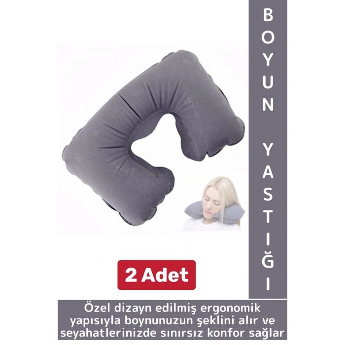 Kompakt Seyahat Çanta Boy Şişirilebilir Yolcu Ense Boyun Ağrı Azaltan Konforlu Boyun Yastığı 2 Adet