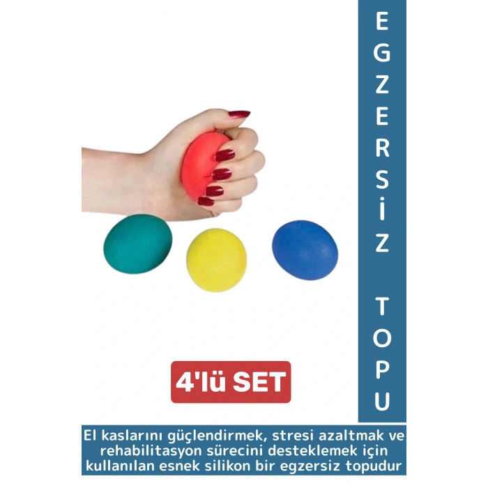 Ergonomik Stres Egzersiz Rehabilitasyon Fizyoterapi Silikon El Bilek Parmak Güçlendirme Topu 4lü SET