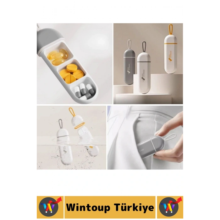 Kompakt Seyahat Tipi Çanta Boy Suya Dayanıklı Sıkı Kapak Hijyenik 3 Bölmeli İlaç Saklama Kutusu