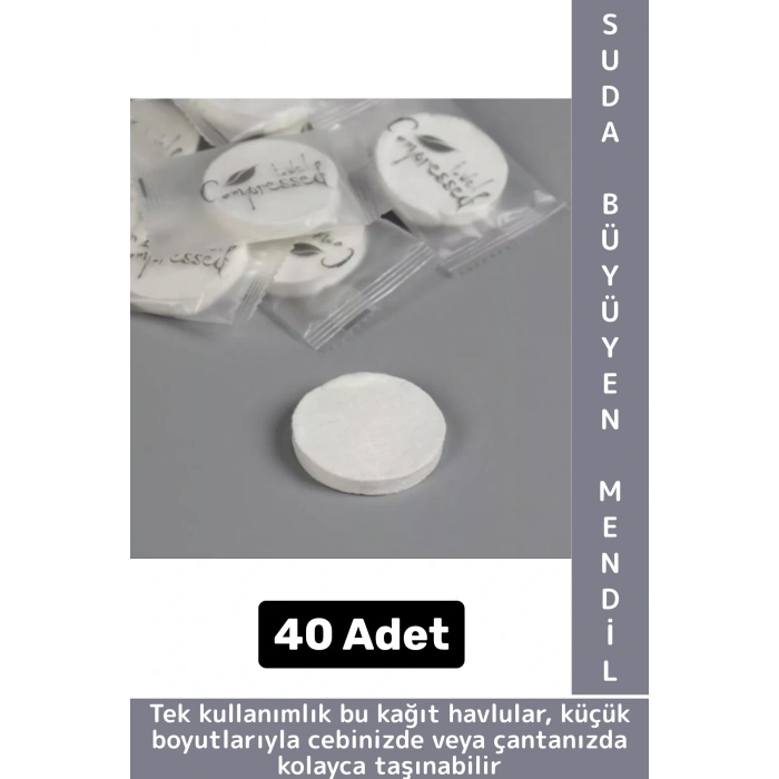 Gündelik Cep Çanta Boy Ofis Seyahat Hijyenik Tek Kullanım Suda Büyüyen Sıkıştırılmış Mendil 40 Adet