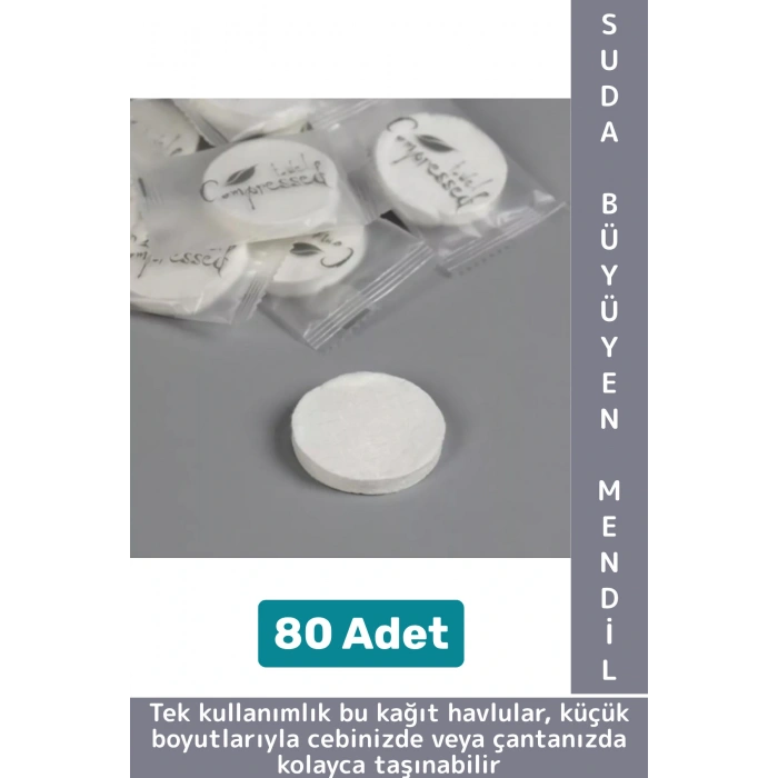 Gündelik Cep Çanta Boy Ofis Seyahat Hijyenik Tek Kullanım Suda Büyüyen Sıkıştırılmış Mendil 80 Adet