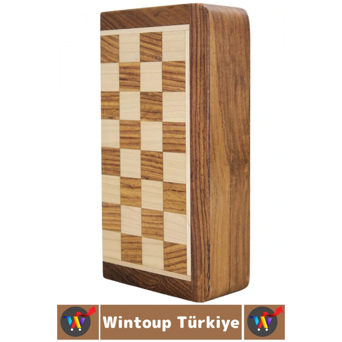 Premium Yüksek Kalite Özel Vernikli Mıknatıs Taşlı Ahşap Katlanabilir Kutulu Satranç Takımı 12.5 Cm