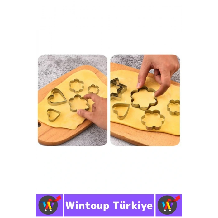 Yanmaz Yapışmaz Şık Yıldız Daire Çiçek Kalp Tasarım Mutfak Omlet Kek Kurabiye Kalıbı Seti 12 Parça