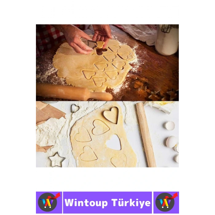 Yanmaz Yapışmaz Şık Yıldız Daire Çiçek Kalp Tasarım Mutfak Omlet Kek Kurabiye Kalıbı Seti 12 Parça