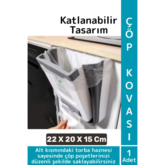 Kompakt Montaj Gerektirmez Mutfak Banyo Ofis Kamp Karavan Torba Hazneli Katlanabilir Çöp Kovası