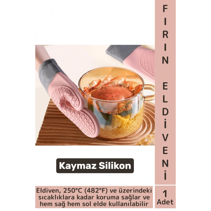 Kaymaz Yanmaz Fırın Ocak Tencere Izgara Mutfak Yüksek Isıya Dayanıklı Silikon Fırın Eldiveni 1 Adet