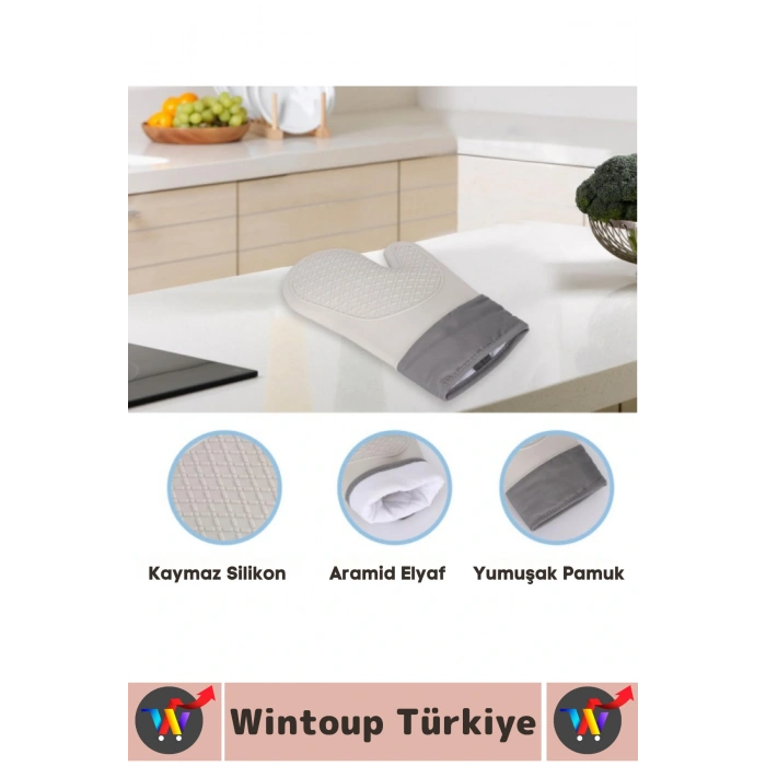 Kaymaz Yanmaz Fırın Ocak Tencere Izgara Mutfak Yüksek Isıya Dayanıklı Silikon Fırın Eldiveni 1 Adet