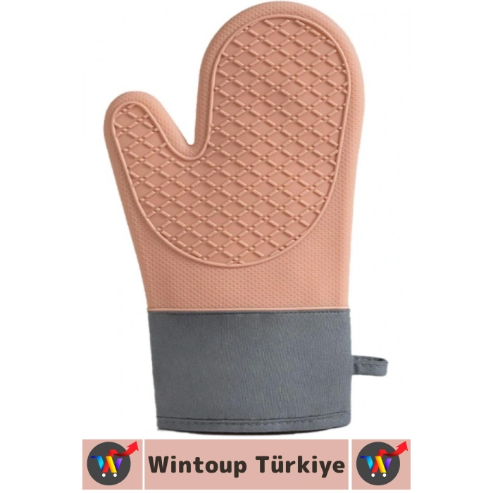 Kaymaz Yanmaz Fırın Ocak Tencere Izgara Mutfak Yüksek Isıya Dayanıklı Silikon Fırın Eldiveni 1 Adet