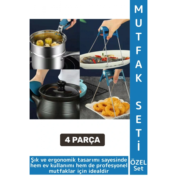 Kompakt Kamp Outdoor Mutfak Tencere Tabak Tutucu Fırın Eldiveni Yanma Önleyici 4lü Premium Set