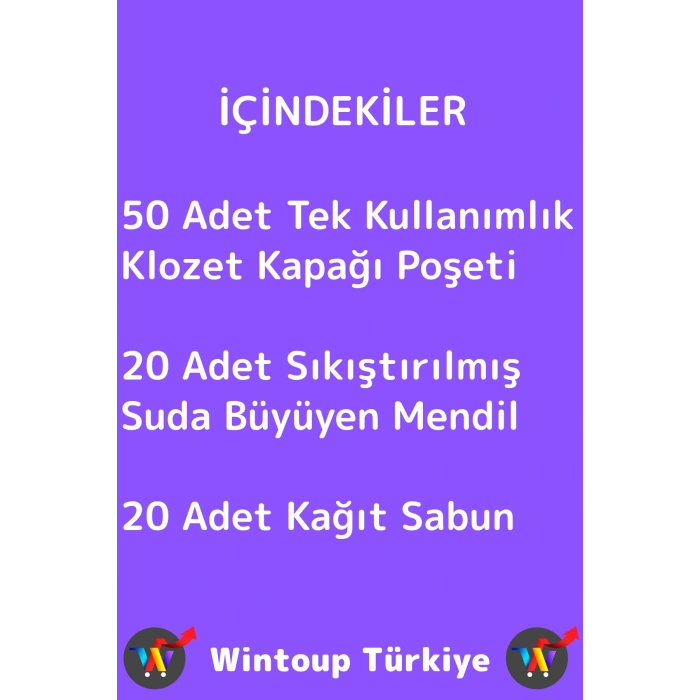 Seyahat 50 Adet Klozet Kapak Örtüsü 20 Adet Suda Büyüyen Mendil 20 Adet Kağıt Sabun Özel Hijyen Seti