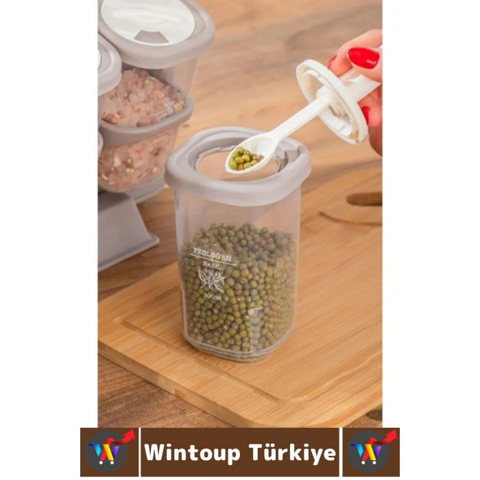 Premium Mutfak Tezgah Üstü Duvara Monte Edilebilir Standlı Çok Şık Kaşıklı Baharatlık 8 Parça 350 ML