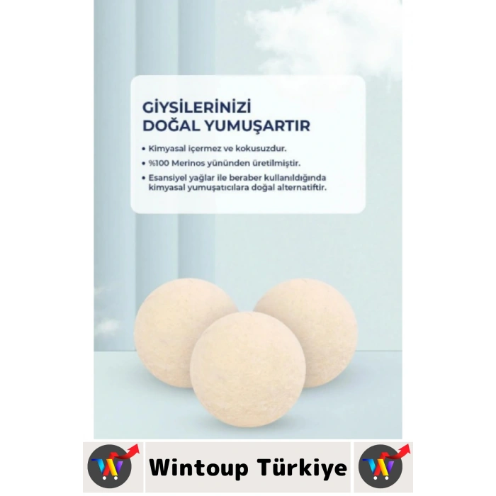 Kırışıklık Azaltan Hızlı Kuruma Sürtünme Engelleyen Çamaşır Makinesi Pratik Yün Kurutma Topu 3 Adet