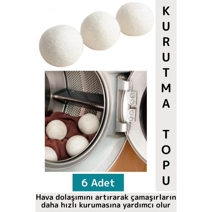 Kırışıklık Azaltan Hızlı Kuruma Sürtünme Engelleyen Çamaşır Makinesi Pratik Yün Kurutma Topu 6 Adet