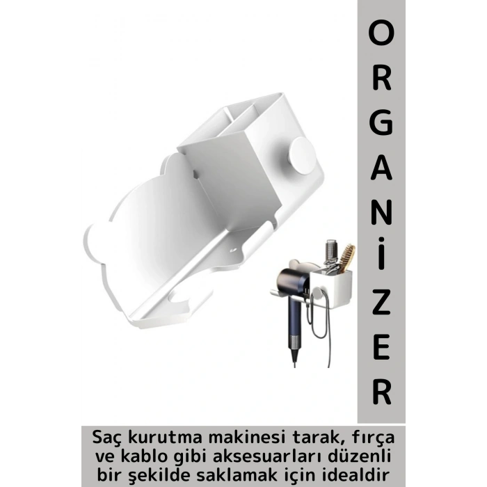 Montaj Gerektirmez Yapışkanlı Sevimli Ayıcık Banyo Yatak Odası Fön Makinesi Tarak Fırça Organizer