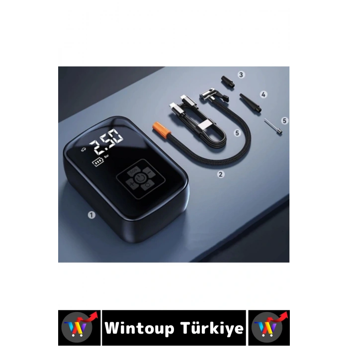 Premium Araba Motosiklet Bisiklet Şişme Yatak Dijital Led Ekranlı Şarjlı Hava Kompresörü 6 Parça