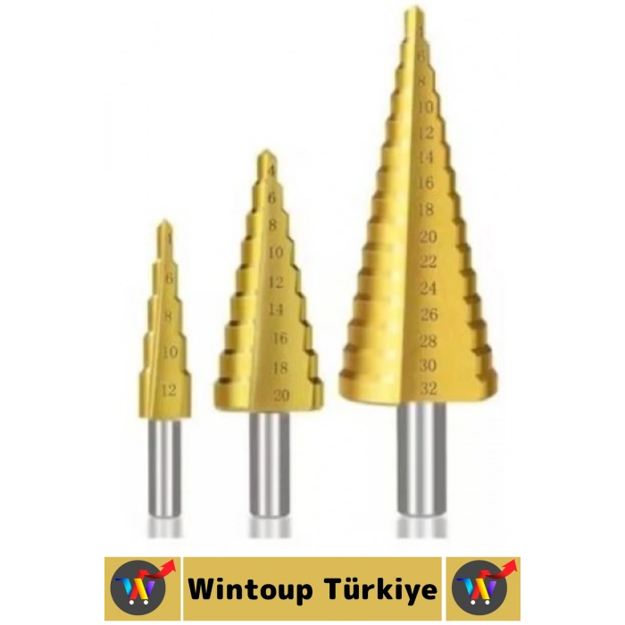 Premium Dayanıklı Çift Yiv Sistemli Çatlamadan Kesim Sac Delme Kademeli Matkap Ucu Panç Seti 3 Parça