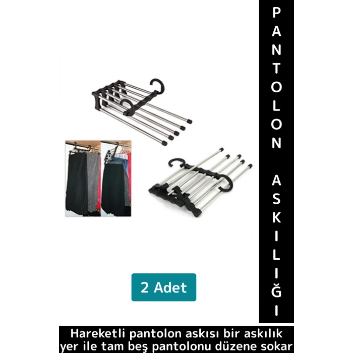 Kompakt Yer Tasarrufu Kemer Pantolon Eşarp Gardırop Dolap 5 in 1 Hareketli Pantolon Askılığı 2 Adet