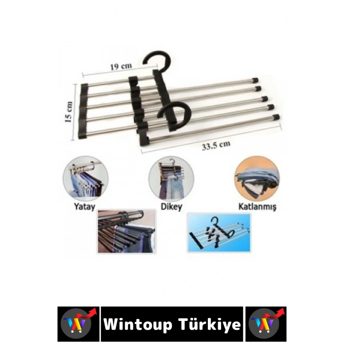 Kompakt Yer Tasarrufu Kemer Pantolon Eşarp Gardırop Dolap 5 in 1 Hareketli Pantolon Askılığı 2 Adet