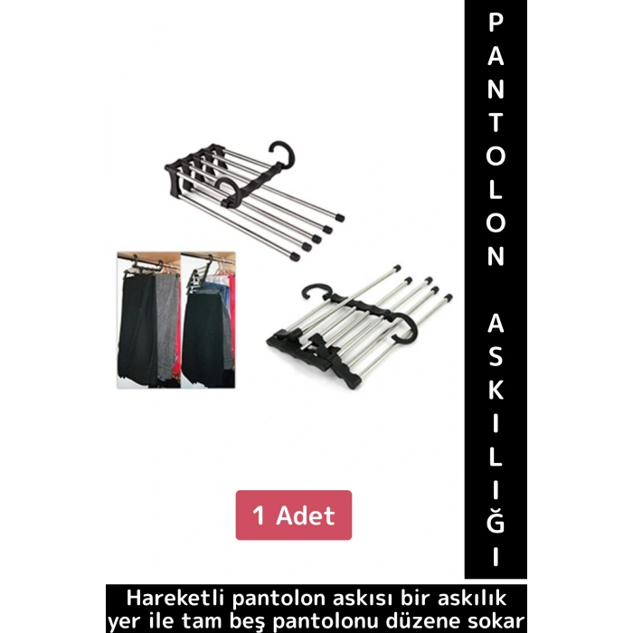 Kompakt Yer Tasarruflu Kemer Pantolon Eşarp Gardırop Dolap İçi 5 in 1 Hareketli Pantolon Askılığı