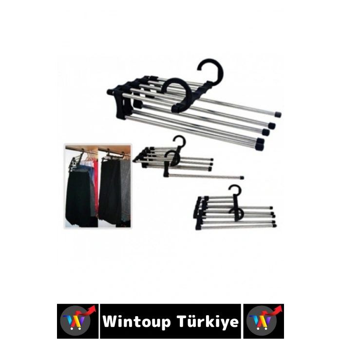 Kompakt Yer Tasarruflu Kemer Pantolon Eşarp Gardırop Dolap İçi 5 in 1 Hareketli Pantolon Askılığı
