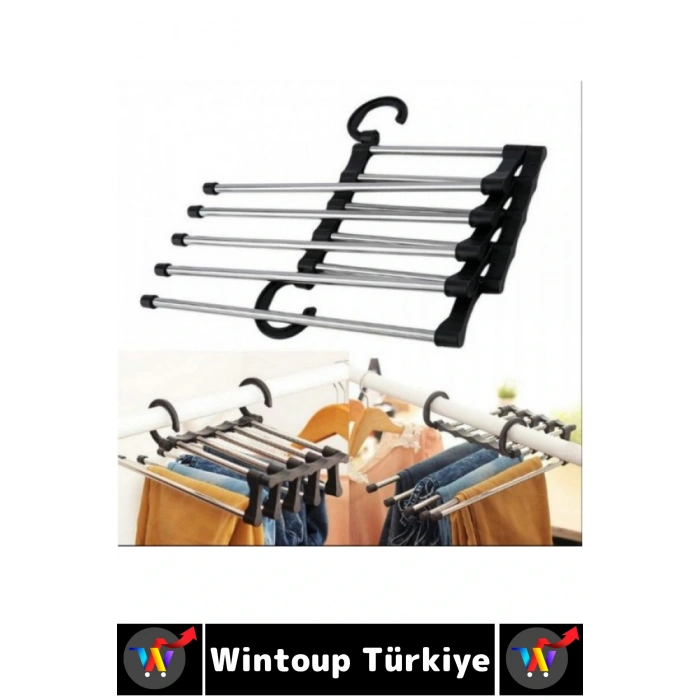 Kompakt Yer Tasarruflu Kemer Pantolon Eşarp Gardırop Dolap İçi 5 in 1 Hareketli Pantolon Askılığı