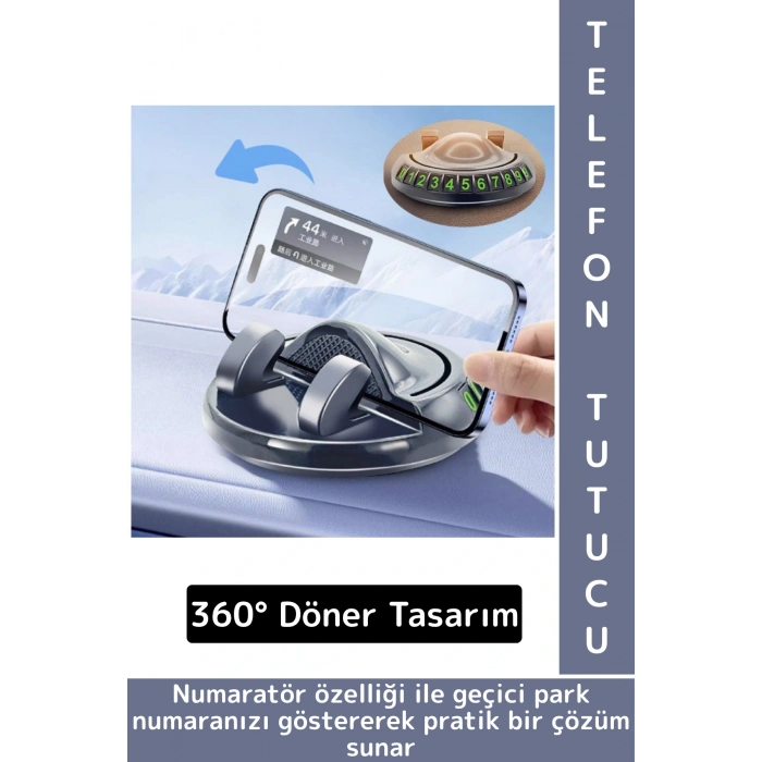 Premium Güçlü Tutuş Oto Organizer 360° Dönebilen Yapışkanlı Numaratörlü Araç İçi Telefon Tutucu