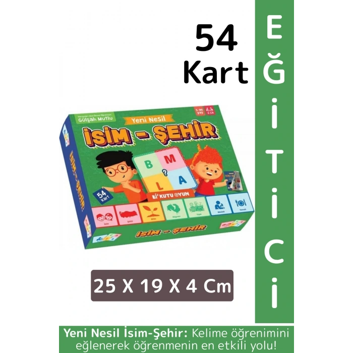 Yeni Nesil Çocuk Genç Yetişkin Dil Bilgisi Hafıza Gelişim Öğretici Eğlenceli Oyun İSİM ŞEHİR 54 Kart