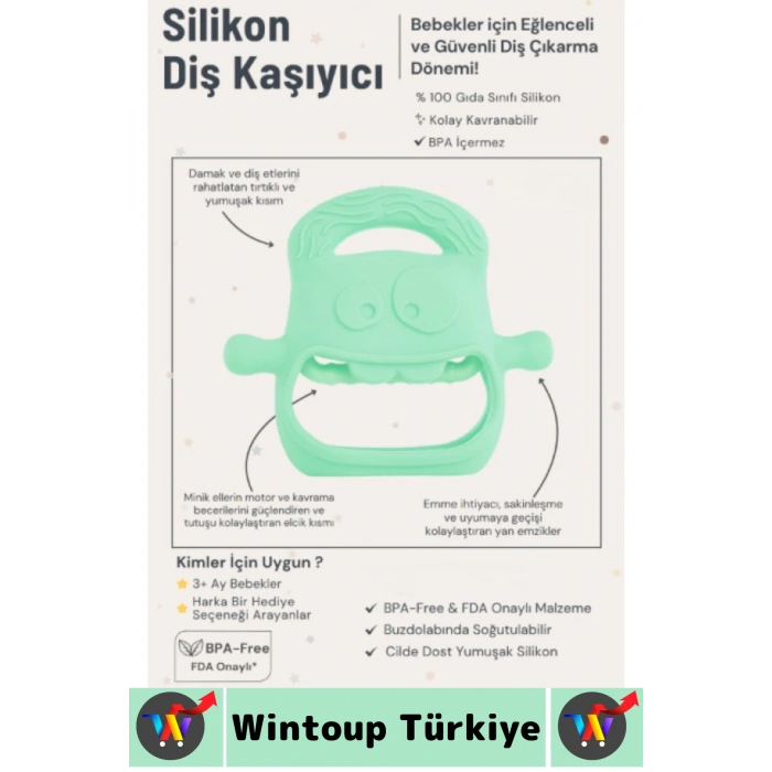 Gıda Sınıfı BPA Free Bebek Parmak Emme Alışkanlığı Azaltan Masaj Etkili Yumuşak Silikon Diş Kaşıyıcı