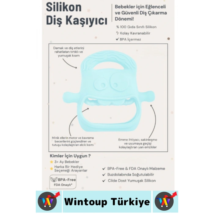 Gıda Sınıfı BPA Free Bebek Parmak Emme Alışkanlığı Azaltan Masaj Etkili Yumuşak Silikon Diş Kaşıyıcı