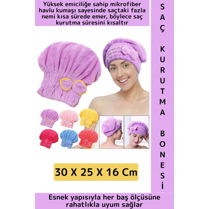 Her Baş Ölçüsüne Uyumlu Esnek Yüksek Hızlı Emici Banyo Havuz Duş Mikrofiber Havlu Saç Kurutma Bonesi