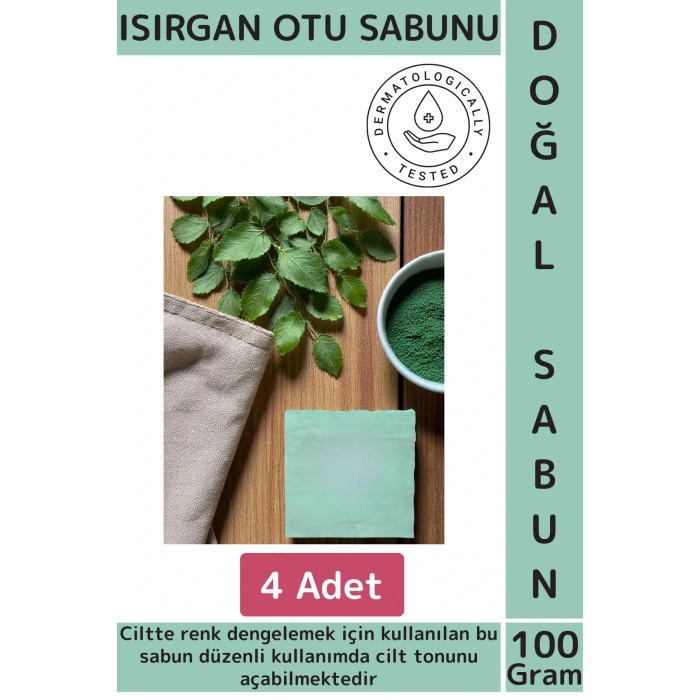 %100 Doğal Saç Cilt Vücut Renk Dengesi Ton Açan Yağ Arındıran Tazeleyen Isırgan Otu Sabunu 4 Adet