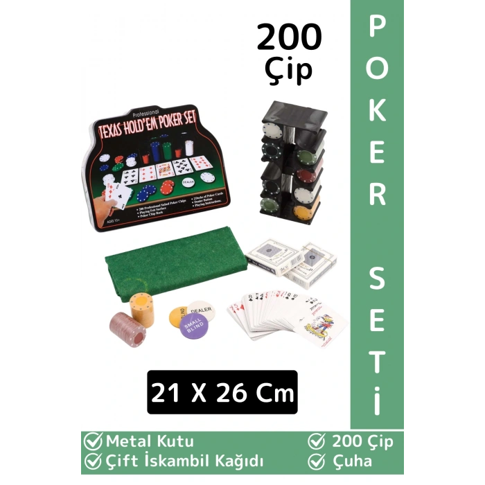 Luxery Texas Holdem Casino Blackjack 200 Poker Çipi Çift İskambil Kağıdı Metal Kutu Poker Oyunu Seti