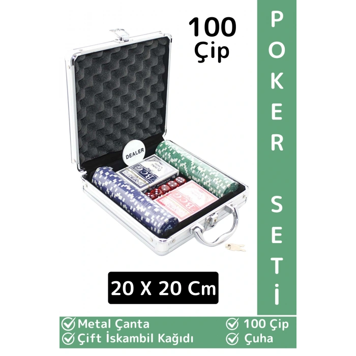 Luxery Texas Holdem Casino Blackjack 100 Çipli Çift İskambil Kağıdı Metal Çantalı Poker Oyun Seti