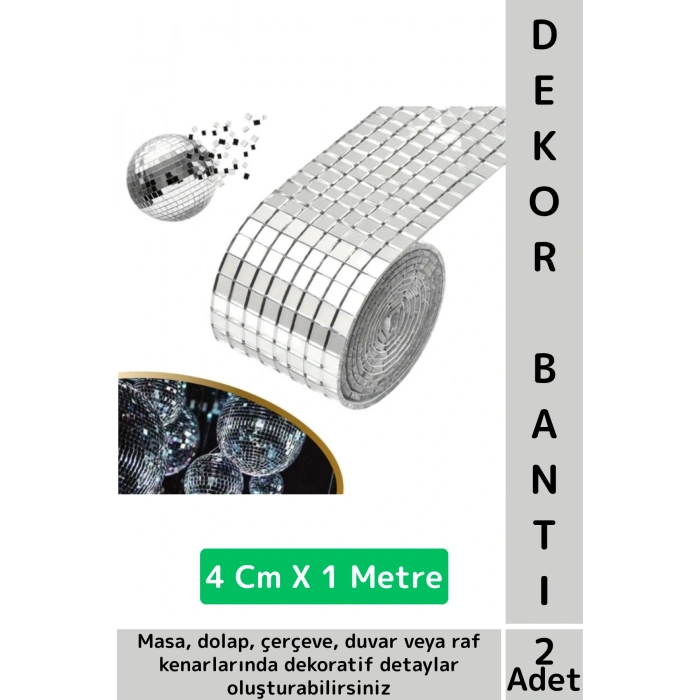 Kolay Kesilebilir Esnek Kendinden Yapışkanlı Şık Gümüş Süsleme Dekorasyon Bantı 4 Cm X 1 Mtre 2 Adet