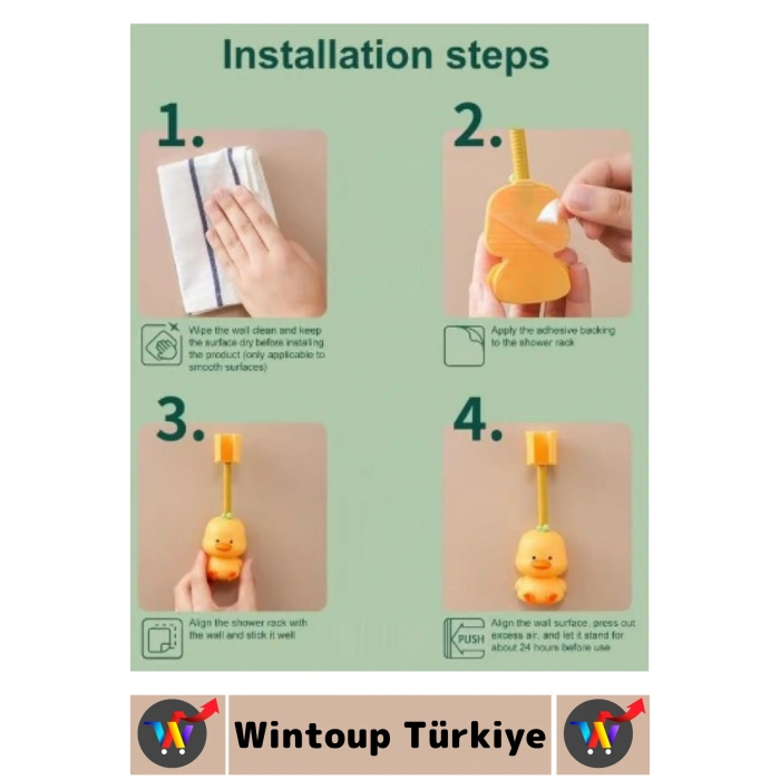 Kendinden Yapışkanlı Sünger Lif Aksesuar Düzenleyici Sevimli Hayvan Figürü Duş Başlığı Tutucu 4 Adet