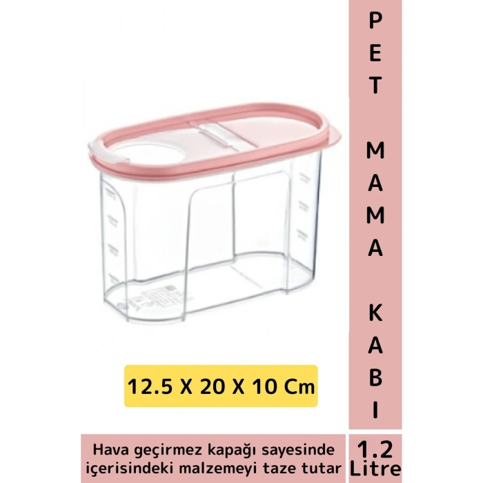 Dayanıklı Sert Plastik Hijyenik Tazelik Sağlayan Hava Geçirmez Kapak Kedi Köpek Mama Kabı 1.2 Litre