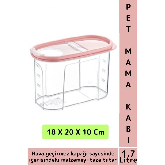 Dayanıklı Sert Plastik Hijyenik Tazelik Sağlayan Hava Geçirmez Kapak Kedi Köpek Mama Kabı 1.7 Litre