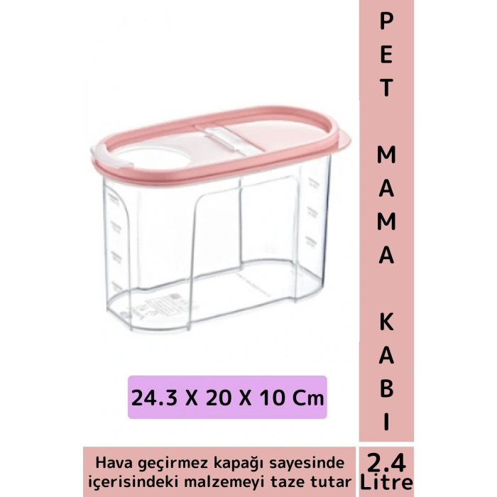 Dayanıklı Sert Plastik Hijyenik Tazelik Sağlayan Hava Geçirmez Kapak Kedi Köpek Mama Kabı 2.4 Litre