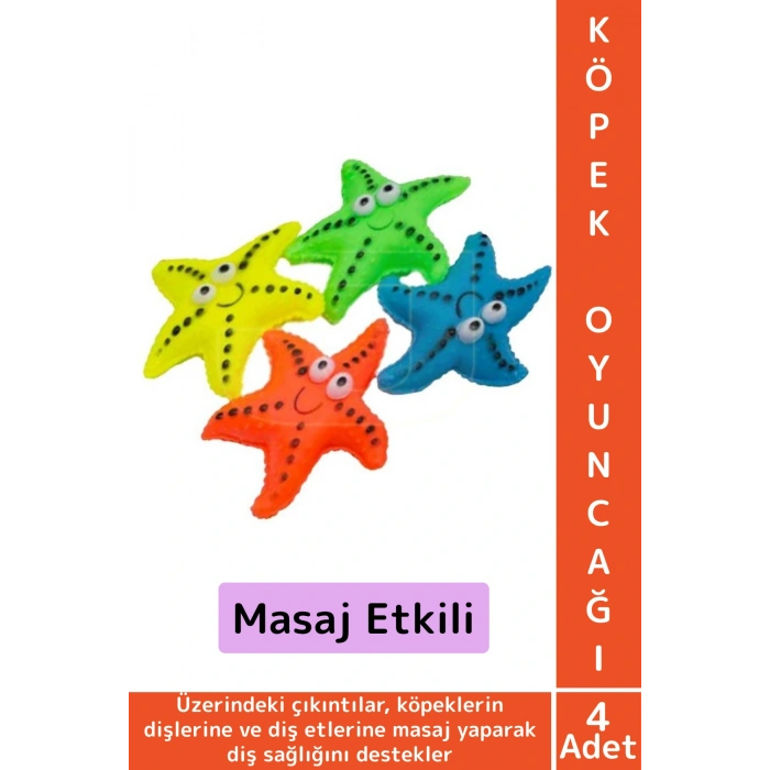 Evcil Hayvan Köpek Diş Temizliği Kaşıma Masaj İlgi Çekici Denizyıldızı Figür Çiğneme Oyuncağı 4 Adet