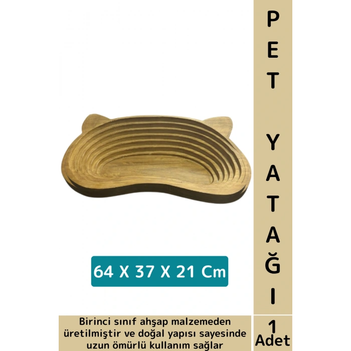 Evcil Hayvan Konforlu Kolay Temizlenir Çok Şık Kulak Motifli Ahşap Kedi Köpek Yatağı 64 X 37 X 21 Cm